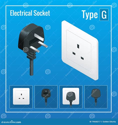 Isometric Switches And Sockets Set. Type G. AC Power Sockets Realistic ...