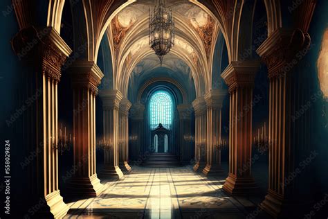 Interior of a grand palace hall. Background fantasy. Conceptual art ...