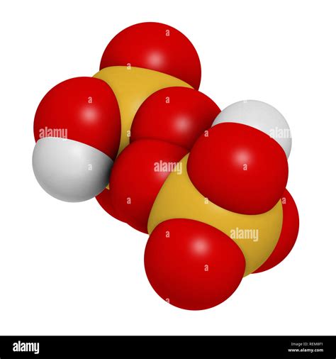 Peroxydisulfuric acid oxidizing agent molecule. 3D rendering. Atoms are represented as spheres ...