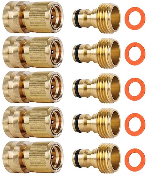 Buy Garden Hose Quick Connectors, Solid Brass 3/4 inch GHT Thread Easy Connect Fittings No-Leak ...