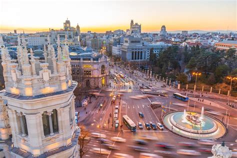 Spain S Metropolis at Sunset, Showing the Madrid Skyline Stock Image - Image of dusk, avenue ...