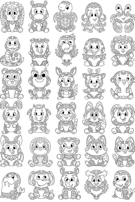 Cute Doodle Animal Line Art Characters - Color Me Positive PLR