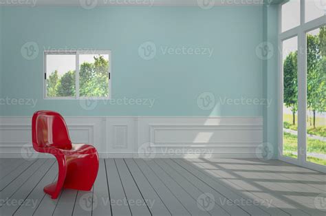 The living room has a beautiful red chair and blue wall, 3D Render Image 4611681 Stock Photo at ...