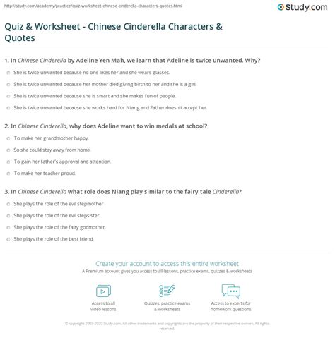 Quiz & Worksheet - Chinese Cinderella Characters & Quotes | Study.com