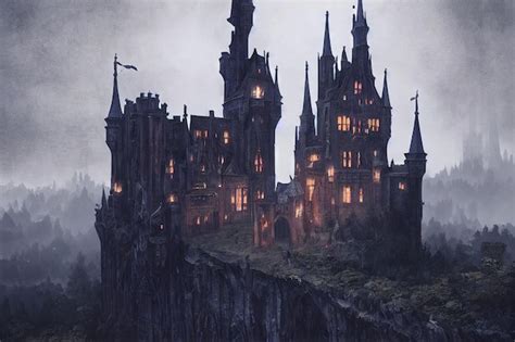 Premium Photo | Fantasy dark castle with creepy towers at night