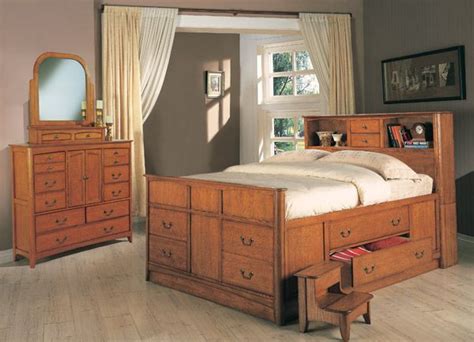 Rustic Queen bookcase captains bed with drawer storage | Queen Beds ...