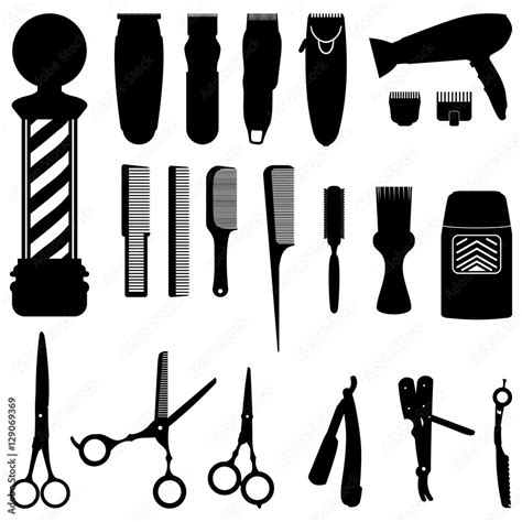 Hairdressing and Barber Shop Tools Silhouette Collection Stock Vector | Adobe Stock