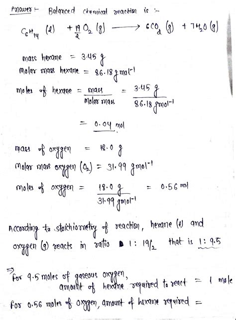 [Solved] Liquid hexane will react with gaseous oxygen to produce... | Course Hero