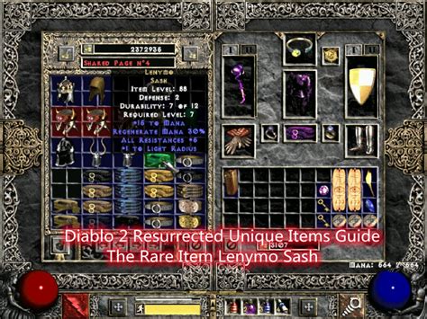 Diablo II: Resurrected Items Guide- The RARE Item Lenymo Sash In D2