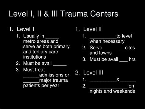 Trauma Level Center Chart