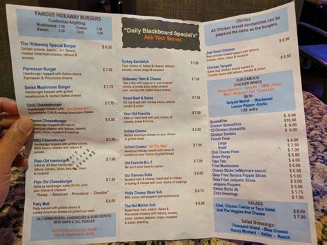 Menu at Hideaway Bar, Orlando