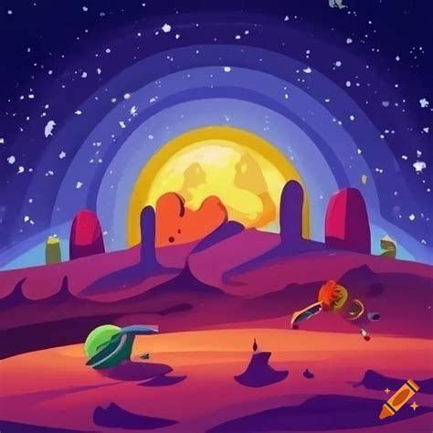 Cartoon space-themed background on Craiyon