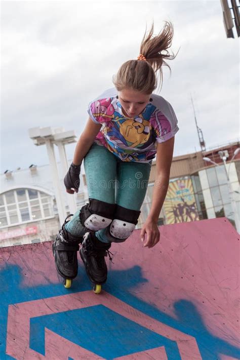 Girl Performs Tricks on Roller Skates on a Ramp Editorial Stock Photo ...