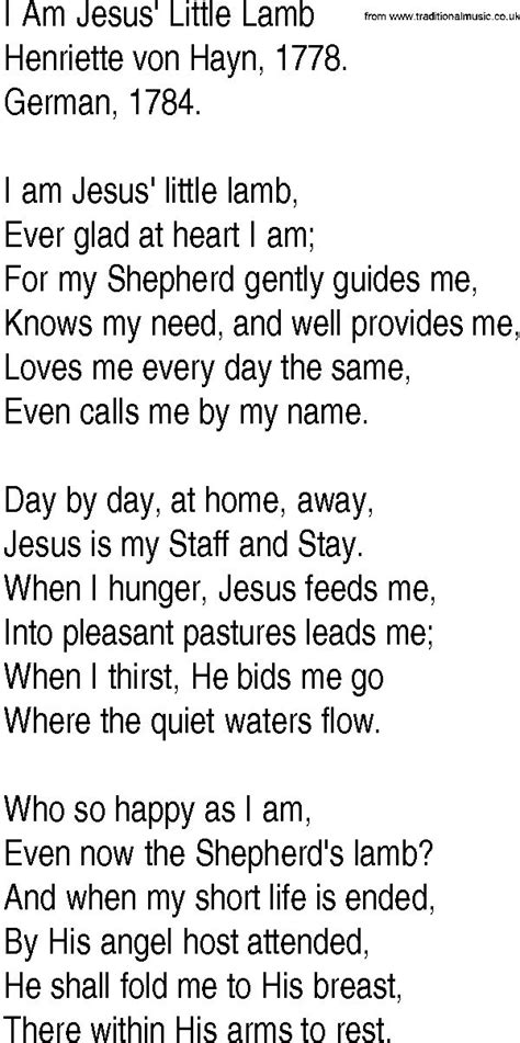 lyrics I Am Jesus' Little Lamb by Henriette von Hayn | Hymns lyrics ...