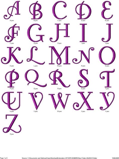 Curly Script Monogram Font Set Machine Embroidery