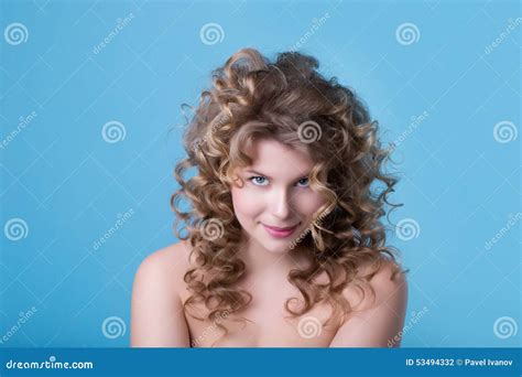 Face of Beautiful Girl with Make-up on a Blue Background Stock Photo ...