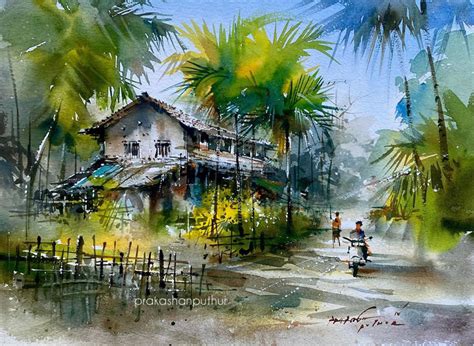 Indian Artist Prakashan Puthur Creates Stunning Watercolor Paintings Of Village Life