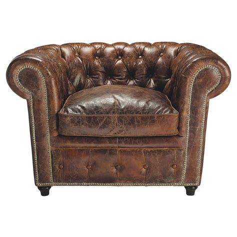 Chesterfield leather button armchair in brown Vintage | Maisons du Monde