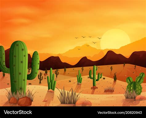 Desert landscape background with cactuses Vector Image