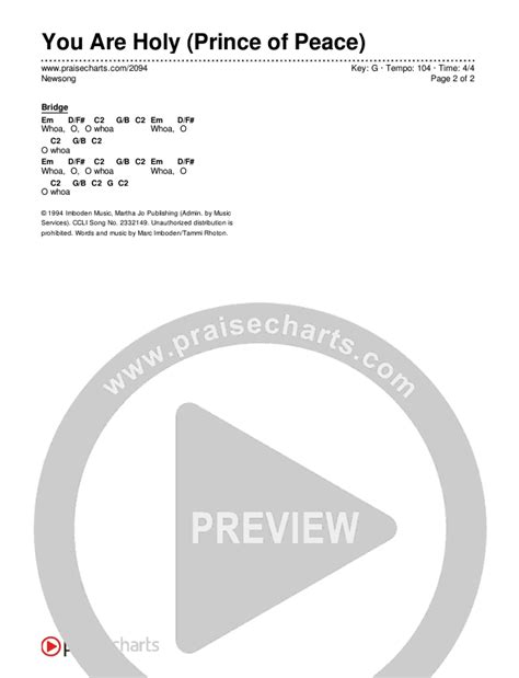 You Are Holy (Prince of Peace) Chords PDF (Newsong) - PraiseCharts