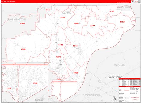 Clark County, IN Zip Code Wall Map Red Line Style by MarketMAPS - MapSales