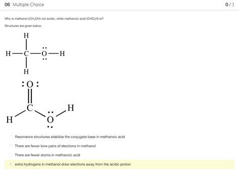 Solved 06 Multiple Choice 0/1 Why is methanol (CH3OH) not | Chegg.com