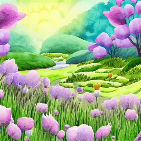 Watercolour Spring Landscape Cartoon · Creative Fabrica