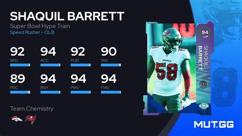 Shaquil Barrett Super Bowl Hype Train 94 OVR - Madden NFL 23 - MUT.GG