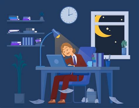 Premium Vector | Man work at night Tired businessman or freelance worker working with computer ...