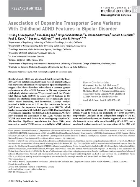 (PDF) Association of Dopamine Transporter Gene Variants with Childhood ADHD Features in Bipolar ...