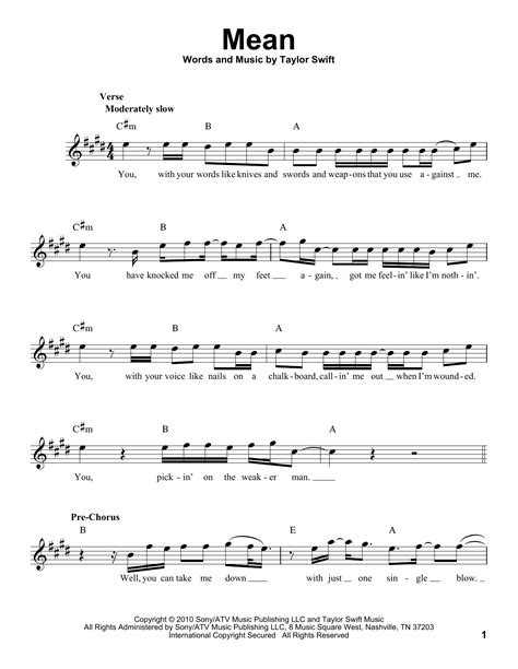 Mean Sheet Music | Taylor Swift | Pro Vocal