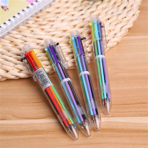 6 colors in 1 pen six multi colors ball point pen clear rainbow press ...