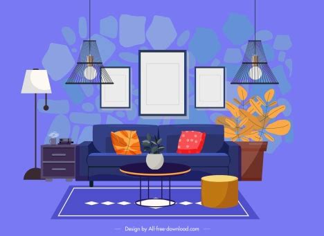 Living room decor template colorful contemporary furniture sketch vectors stock in format for ...