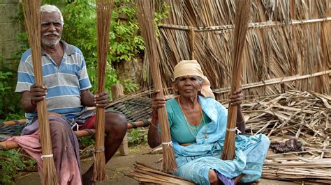 Handmade Coconut Leaf Broom Stick Making Process in India | Traditional ...