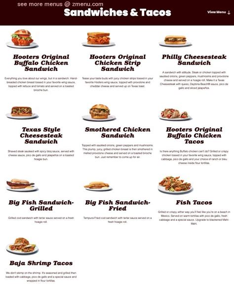 Online Menu of Hooters Restaurant, Saugus, Massachusetts, 01906 - Zmenu