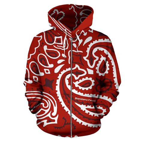 Big Red Bandana Paisley Print Custom Zipper Hoodie - Bandana Fever in ...