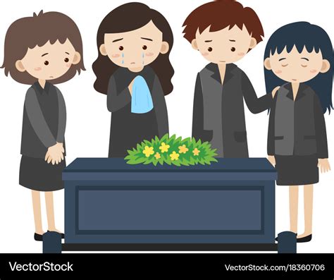 Sad people crying at funeral Royalty Free Vector Image