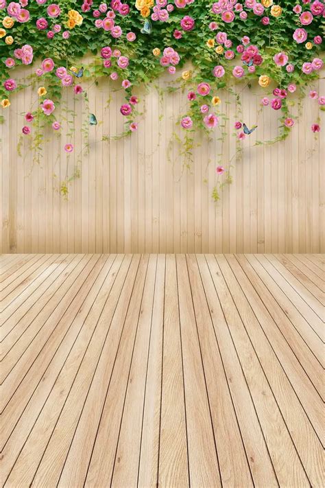 5X8ft Thin vinyl Photography backdrops Studio Senior Backgrounds Digital print flowers and wood ...