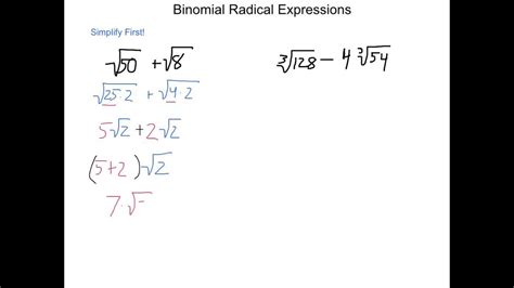 Algebra2 6.3 Binomial Radical Expression - YouTube