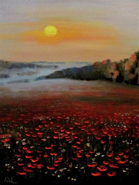 Sunset over poppy field Painting by Oleh Rak - Fine Art America