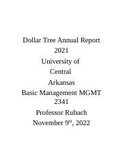 Dollar Tree Annual Report.docx - Dollar Tree Annual Report 2021 University of Central Arkansas ...