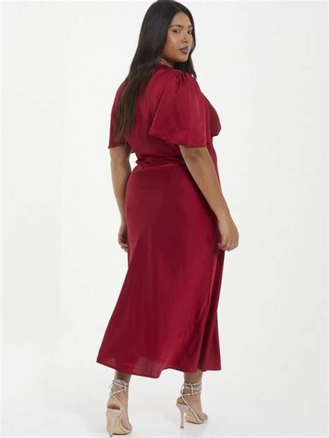 Quiz Curve Curve Red Satin Midi Dress | littlewoods.com