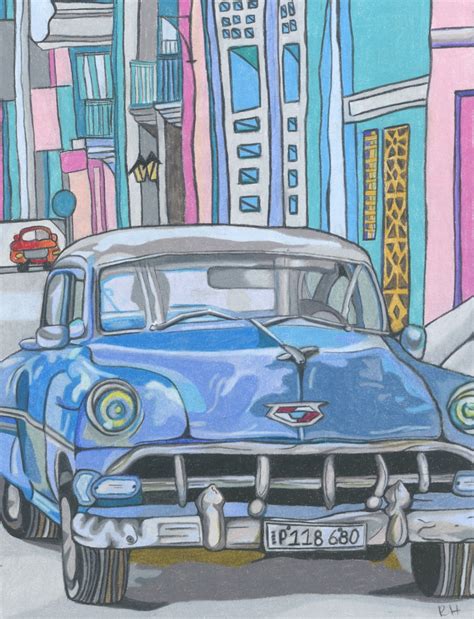 Blue Cuban Car – Rochelle Hoey Art