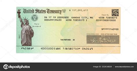 United States Treasury check for either a federal tax refund or – Stock ...