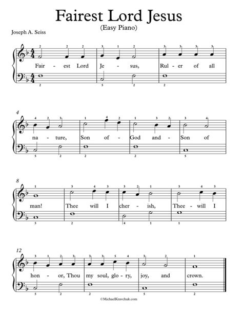 Free Piano Arrangement Sheet Music – Fairest Lord Jesus – Michael Kravchuk