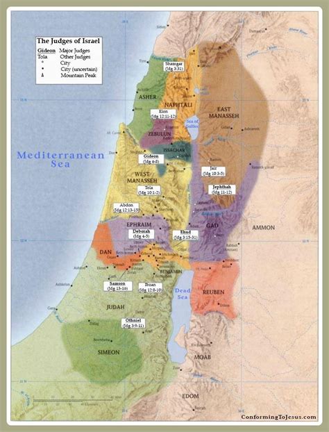 a map of the middle east showing the judges of israel and their names in different languages