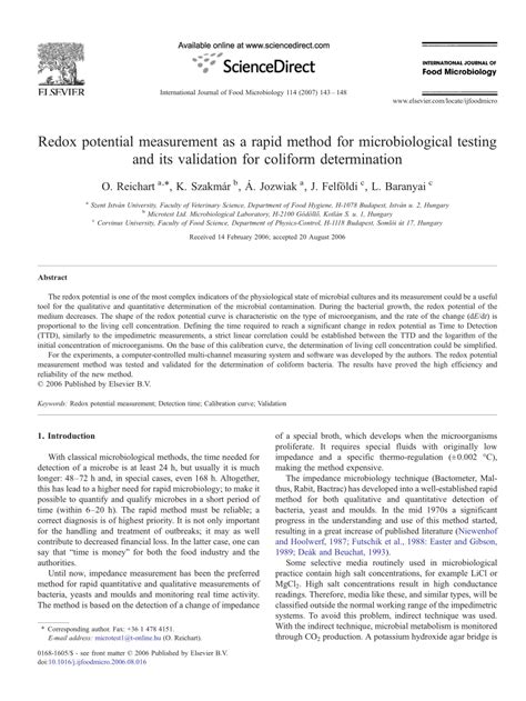 (PDF) Redox potential measurement as a rapid method for microbiological ...