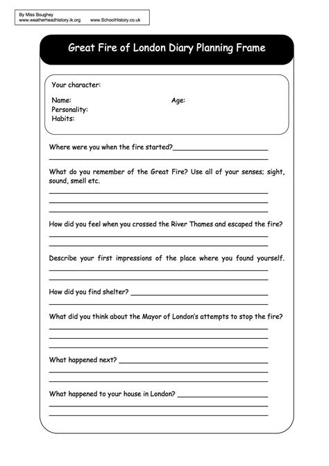 Great Fire of London Diary Planning Frame Worksheet - Free PDF