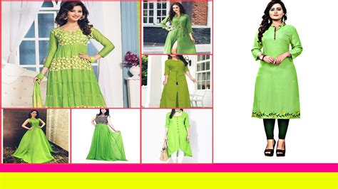 2020 Latest Parrot Green Kurti designs | Parrot Green dress designs | Parrot Green contrast ...