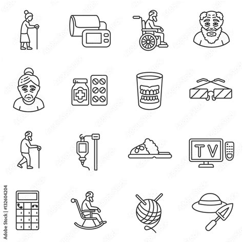 Old age icons set. Old man, thin line design. Grandparents, linear symbols collection. isolated ...